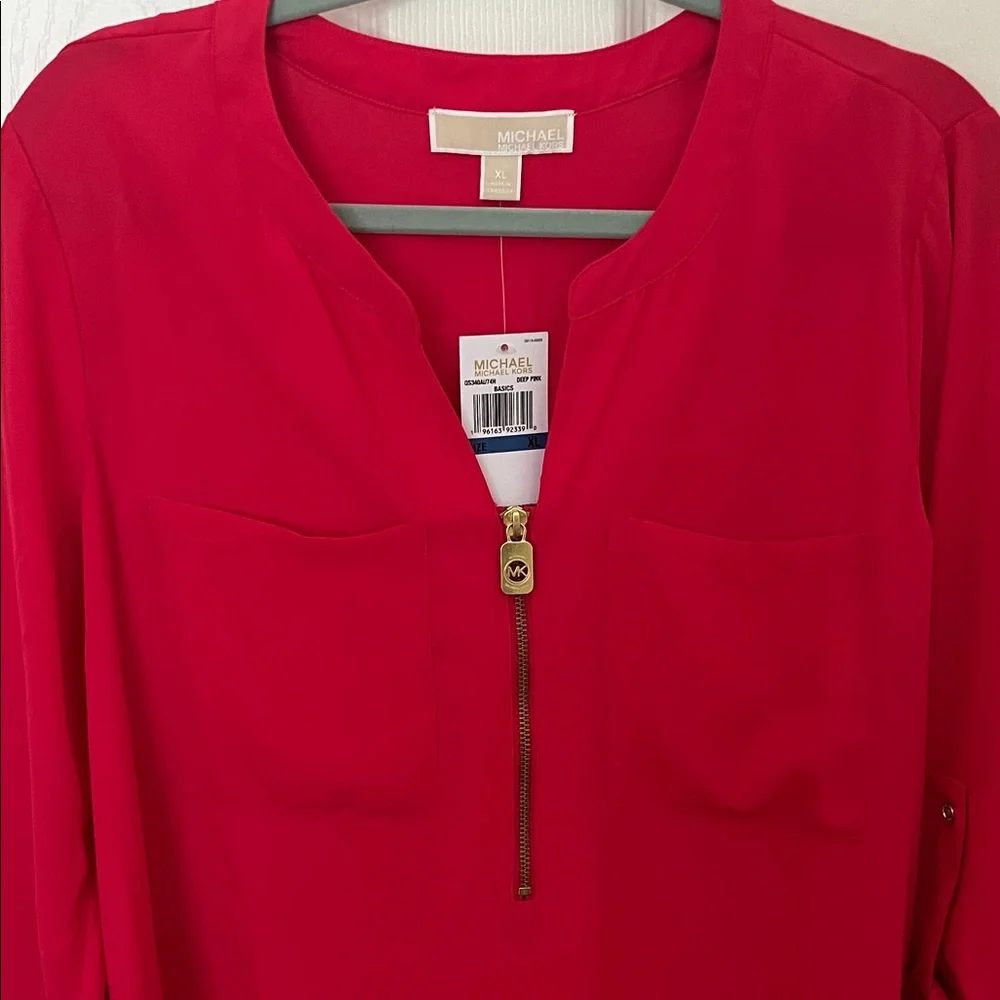 Michael Kors Bright Pink/Red Zip-Front Tunic Top - Picture 3 of 5